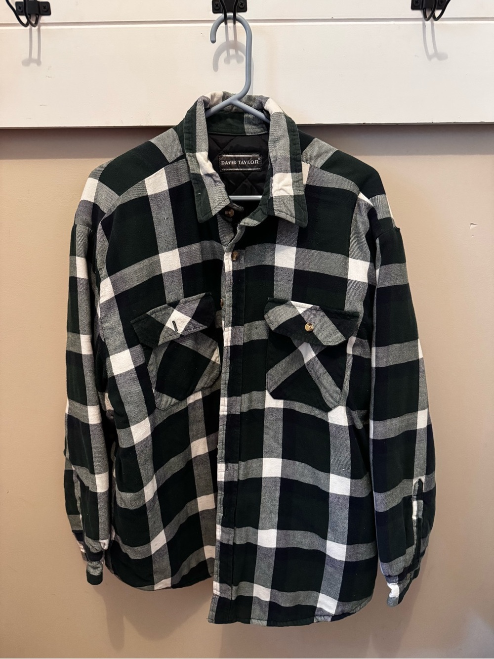 David Taylor Green and White Plaid Shirt Jacket